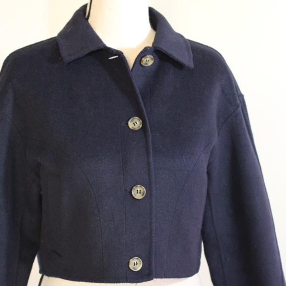 Zara,  cropped wool blend Coat Navy blue color - Picture 3 of 11